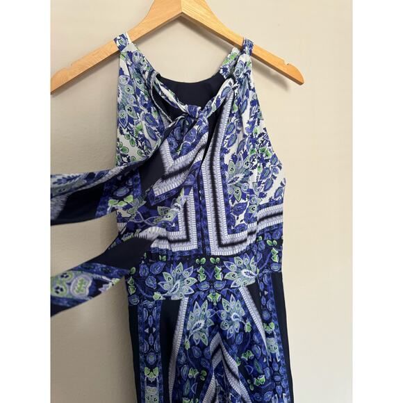 NWT ELIZA J SCARF PRINT MAXI DRESS GOWN HALTER FLORAL BLUE GREEN SZ 6 - Picture 12 of 16
